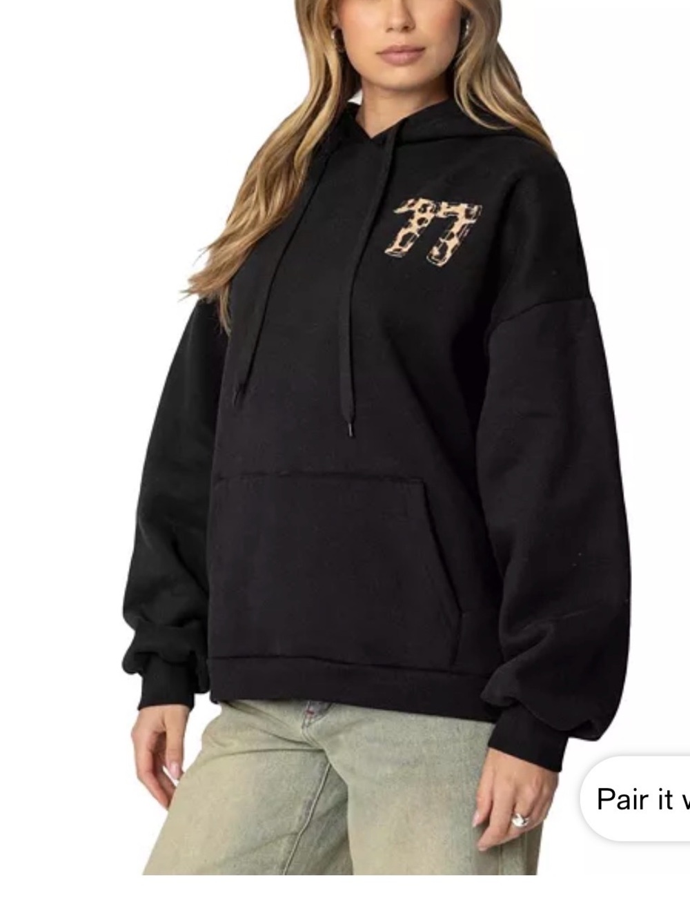 Edikted Black Hoodie with Leopard Logo - Women's Pullover